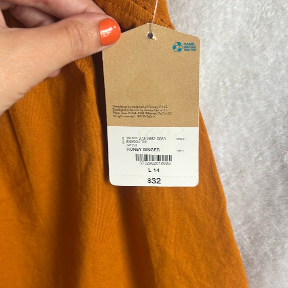 NWT Orange Ruffle Sleeve Kids Top size 14 - Picture 3 of 5